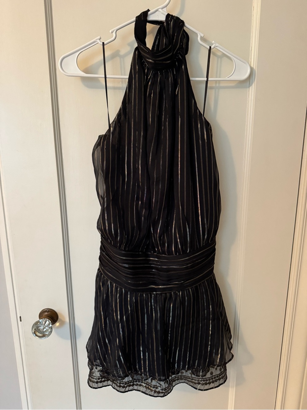 Abercrombie & Fitch Black Halter Mini Dress with Metallic Stripes